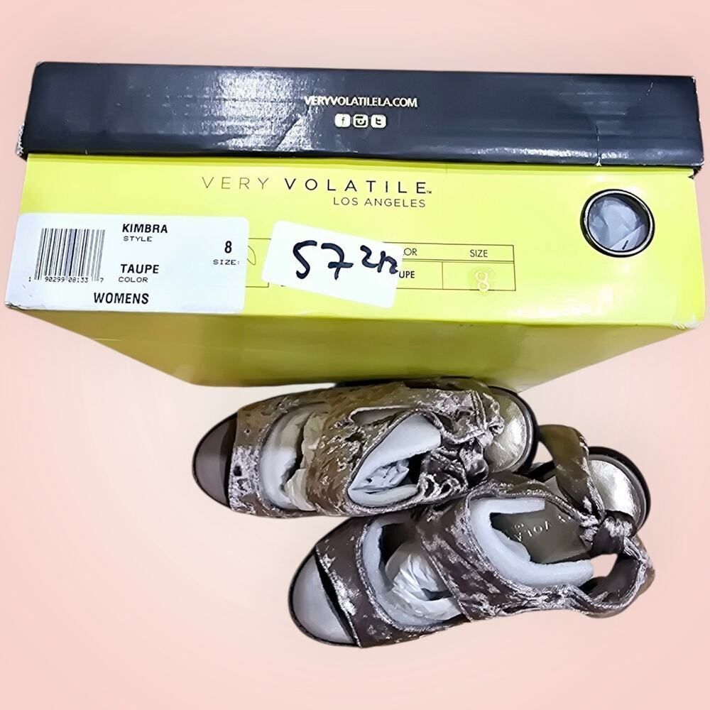 NIB Very Volatile Los Angeles Platform Sandels Shoes Kimbra Style Size 8 Taupe - Picture 11 of 12